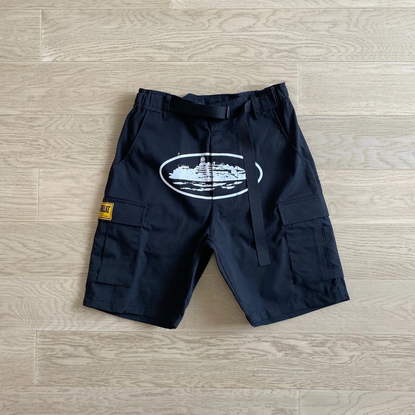 "alcatraz" cargo shorts black